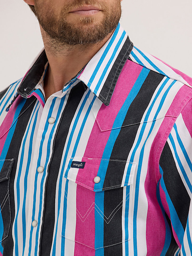 camisa de trabajo con broches estilo western de inspiración vintage mezcla rosa