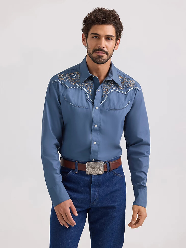 camisa vaquera con broche wrangler rodeo ben bluebell