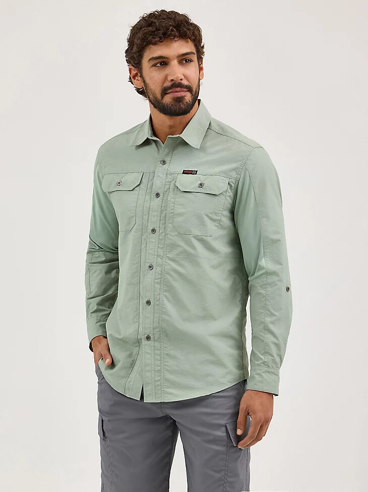 camisa wrangler atg para hombre de materiales mixtos verde iceberg