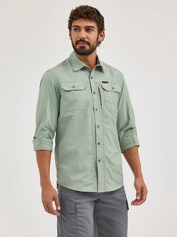 camisa wrangler atg para hombre de materiales mixtos verde iceberg