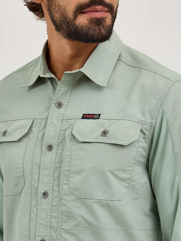 camisa wrangler atg para hombre de materiales mixtos verde iceberg