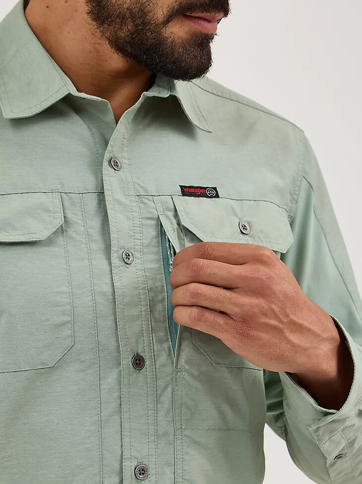 camisa wrangler atg para hombre de materiales mixtos verde iceberg