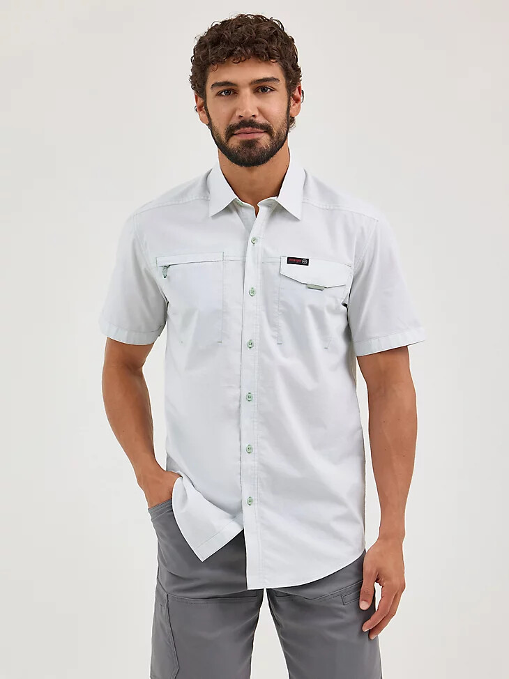 camisa wrangler atg cedar con bolsillo y cremallera para hombre color verde limo