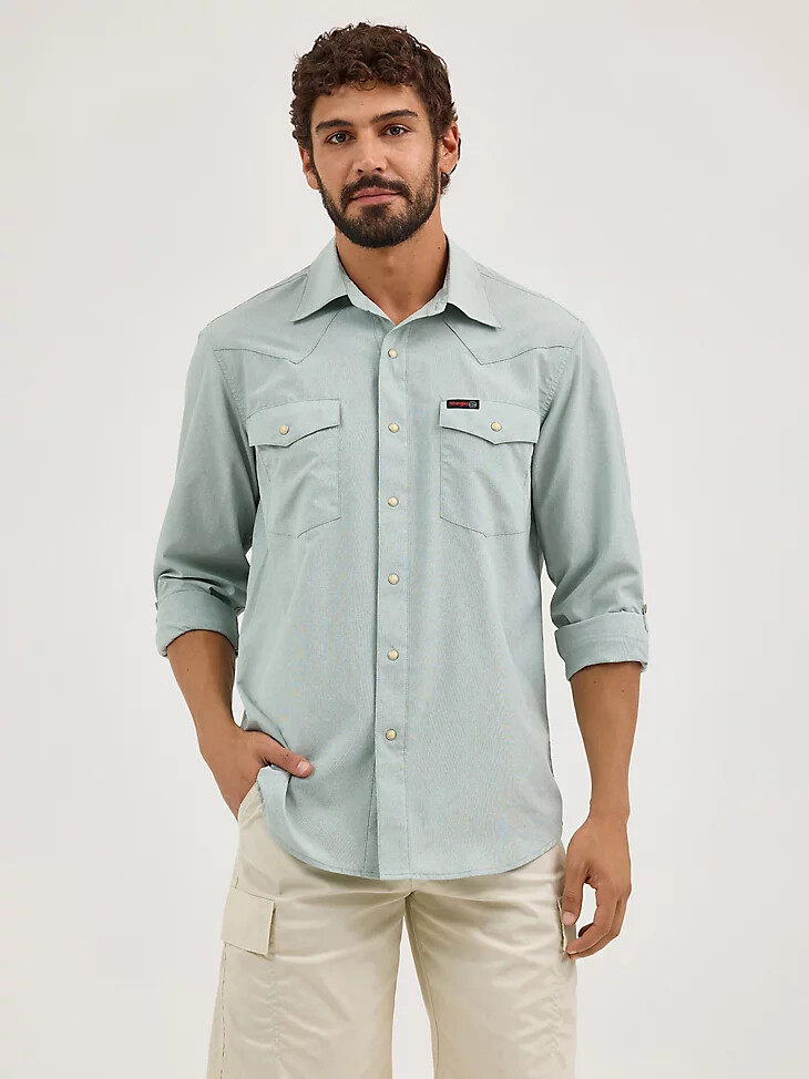 camisa utilitaria wrangler atg drover para hombre verde iceberg