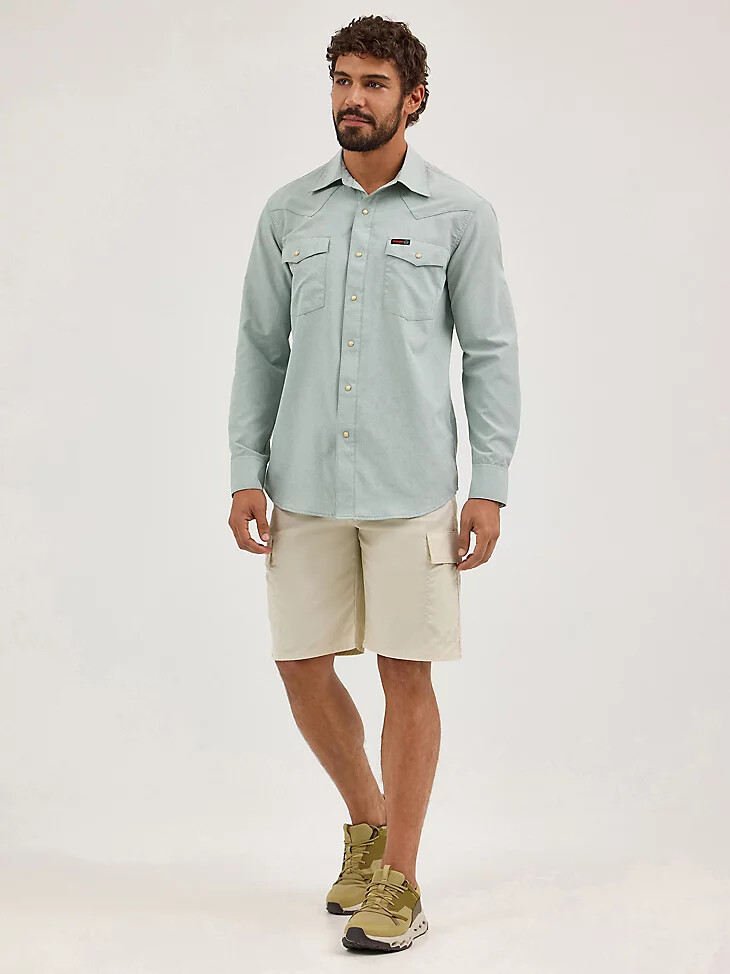 camisa utilitaria wrangler atg drover para hombre verde iceberg