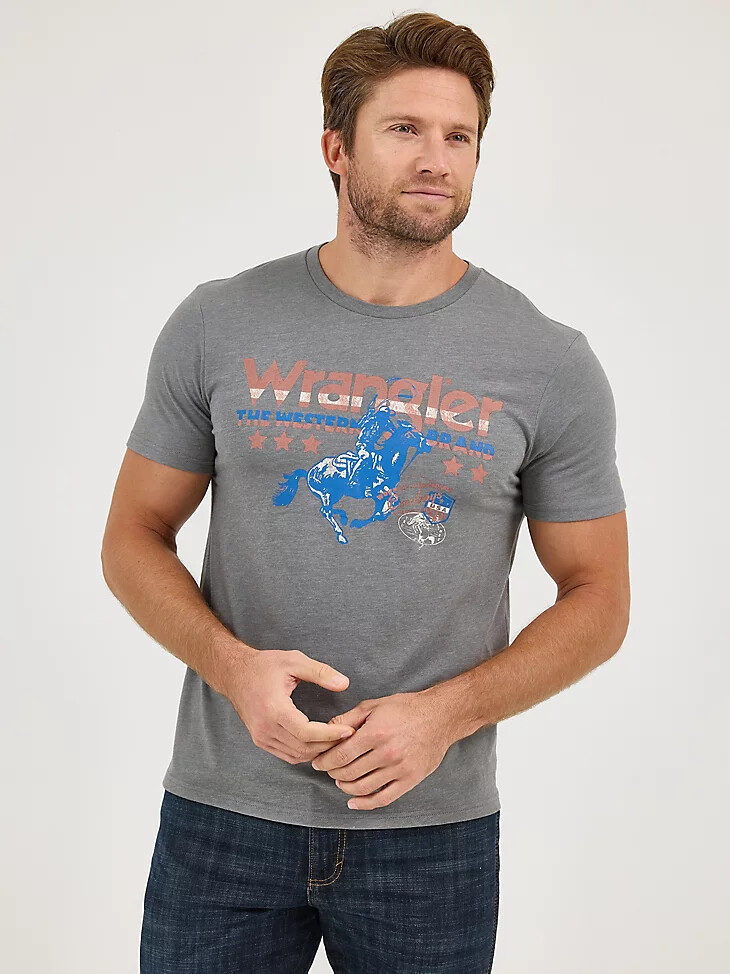 camiseta con logotipo americano de wrangler para hombre gris occidental