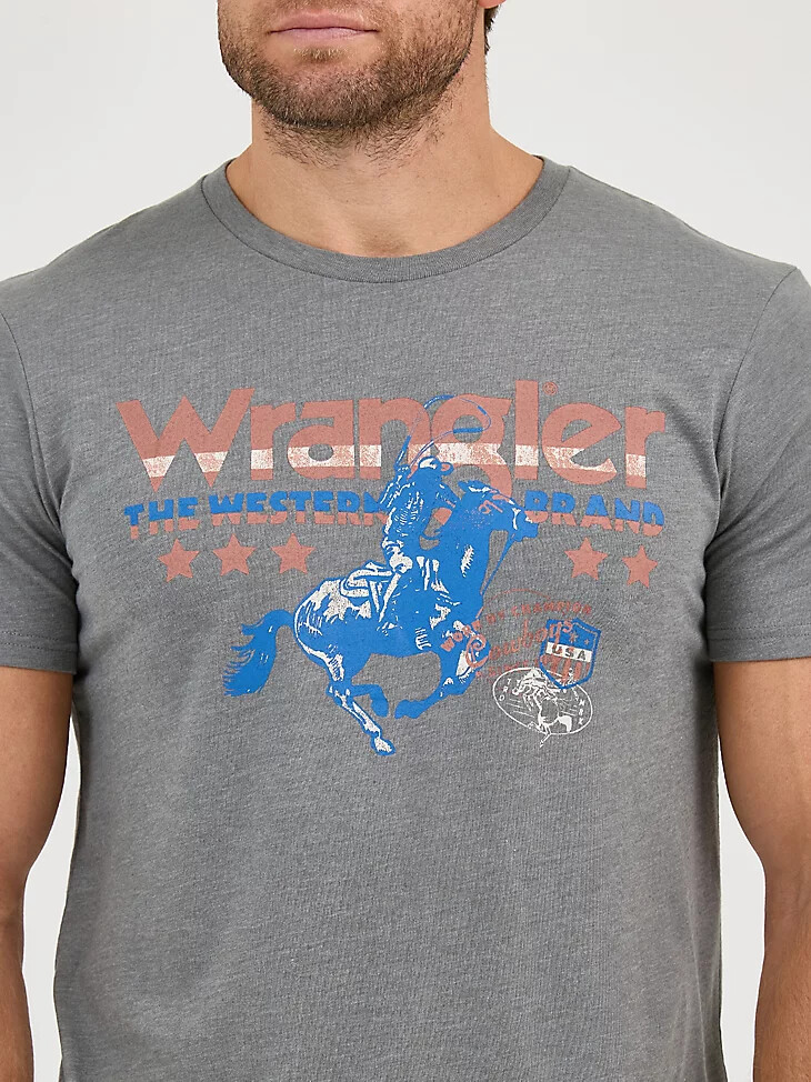 camiseta con logotipo americano de wrangler para hombre gris occidental