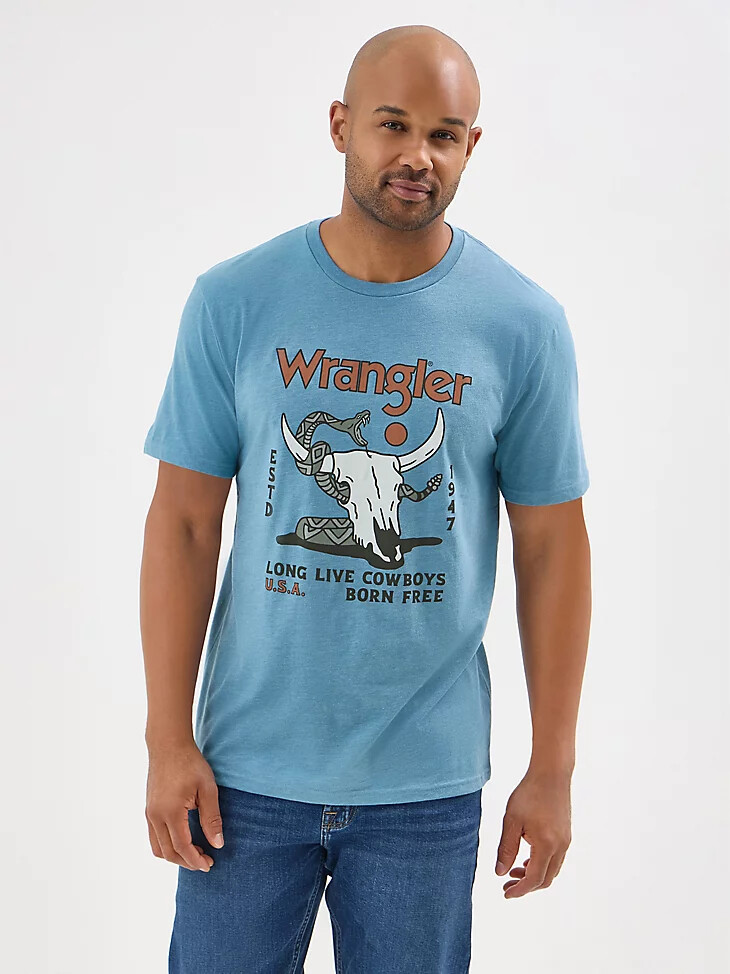 camiseta con gráfico de novillo y serpiente para hombre azul provincial