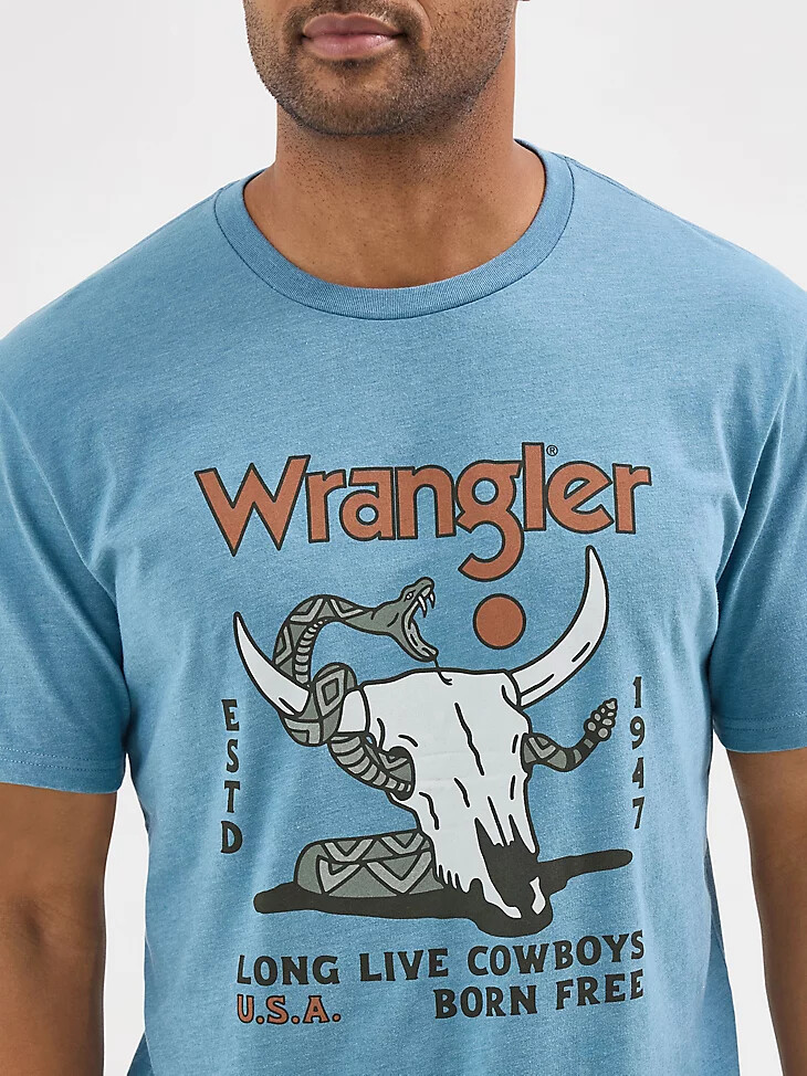 camiseta con gráfico de novillo y serpiente para hombre azul provincial