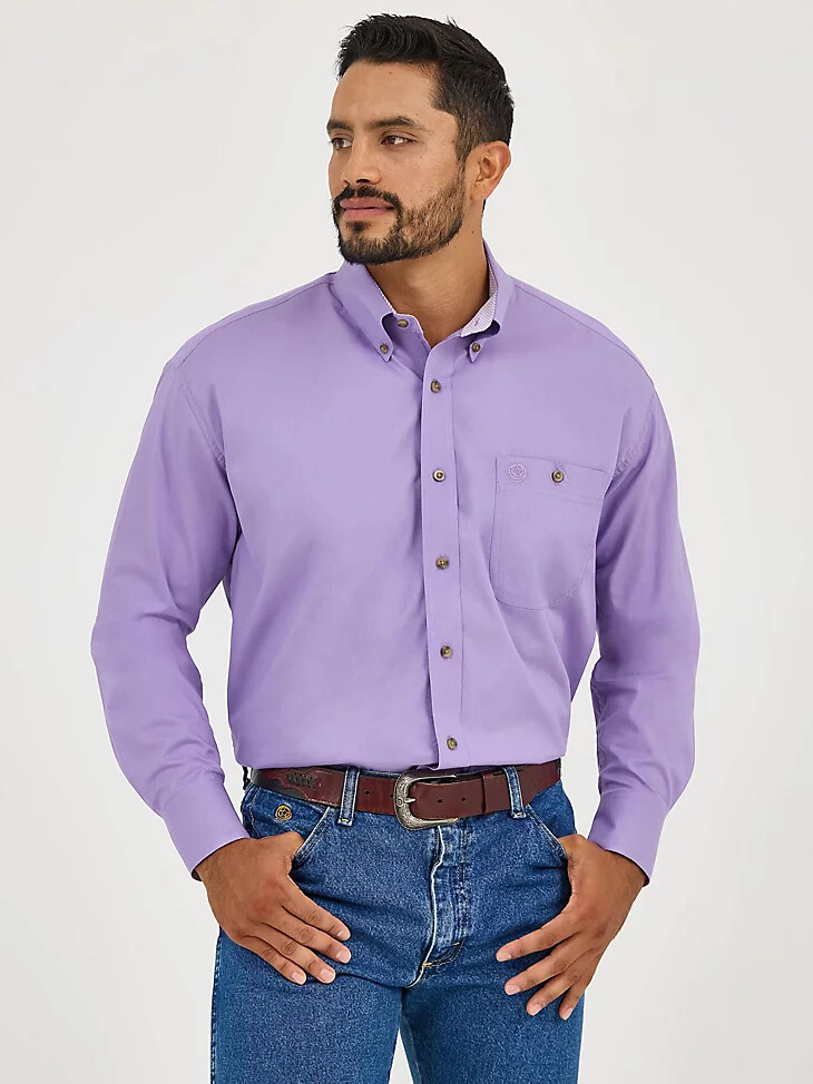 camisa abotonada de un bolsillo liso wrangler george strait en violeta