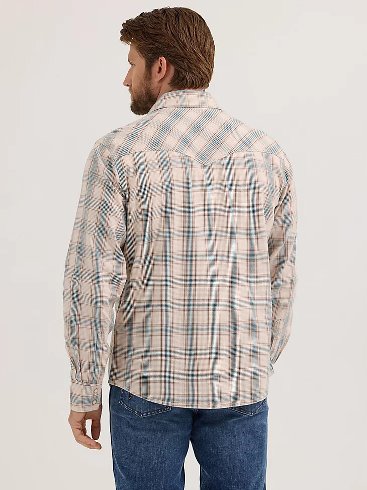 camisa wrangler retro premium de manga larga con broches estilo western a cuadros para hombre color azul arena