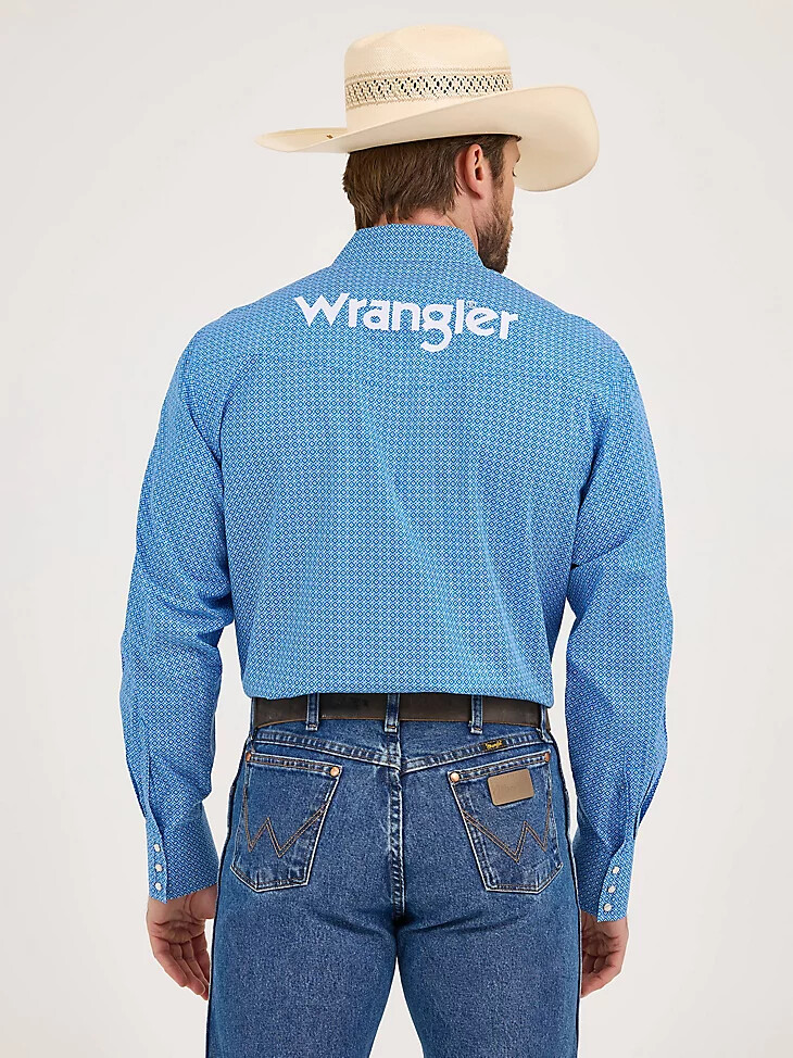 camisa de manga larga con estampado de broches estilo western y logotipo wrangler para hombre color cerúleo