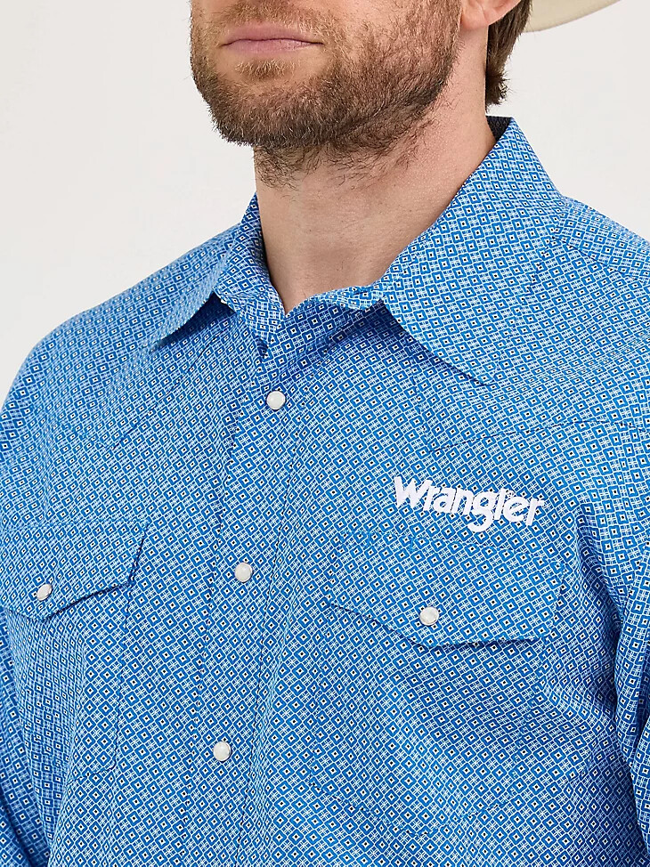 camisa de manga larga con estampado de broches estilo western y logotipo wrangler para hombre color cerúleo