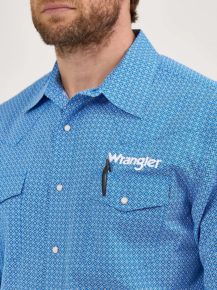 camisa de manga larga con estampado de broches estilo western y logotipo wrangler para hombre color cerúleo