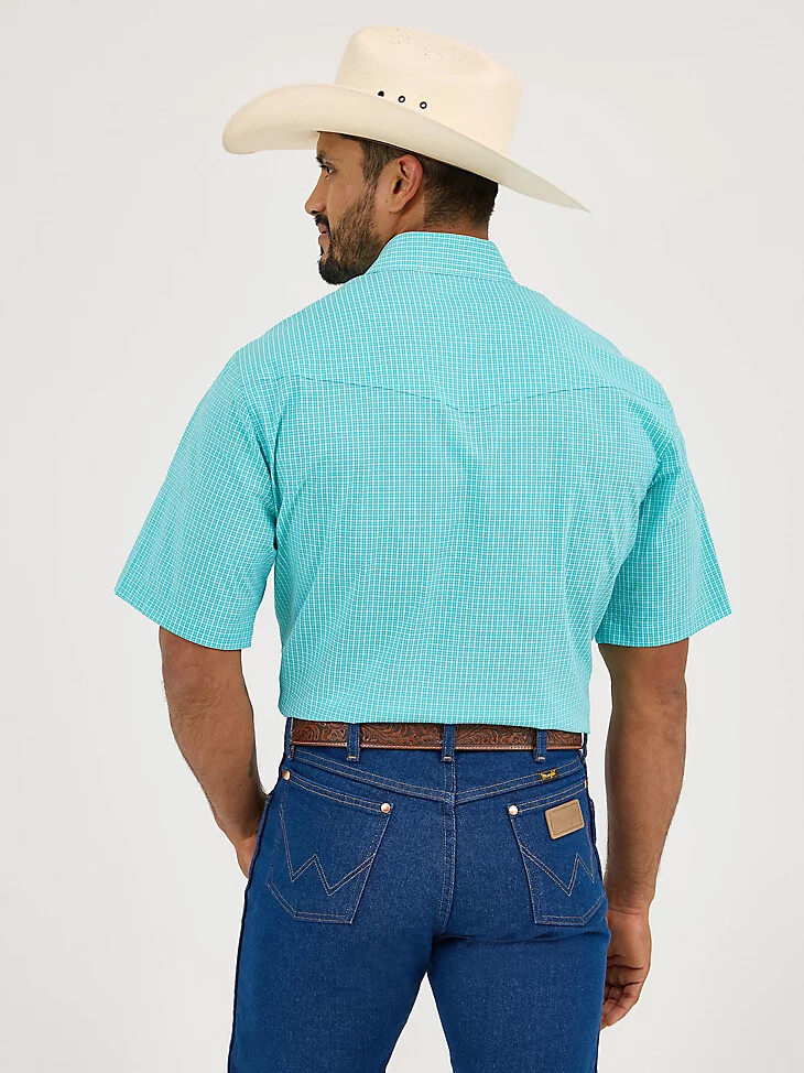 camisa de manga corta con broches estilo western para hombre resistente a las arrugas color turquesa brillante