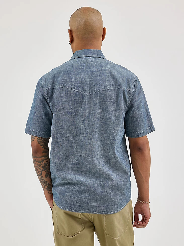camisa de manga corta de cambray para hombre estilo vintage oscuro