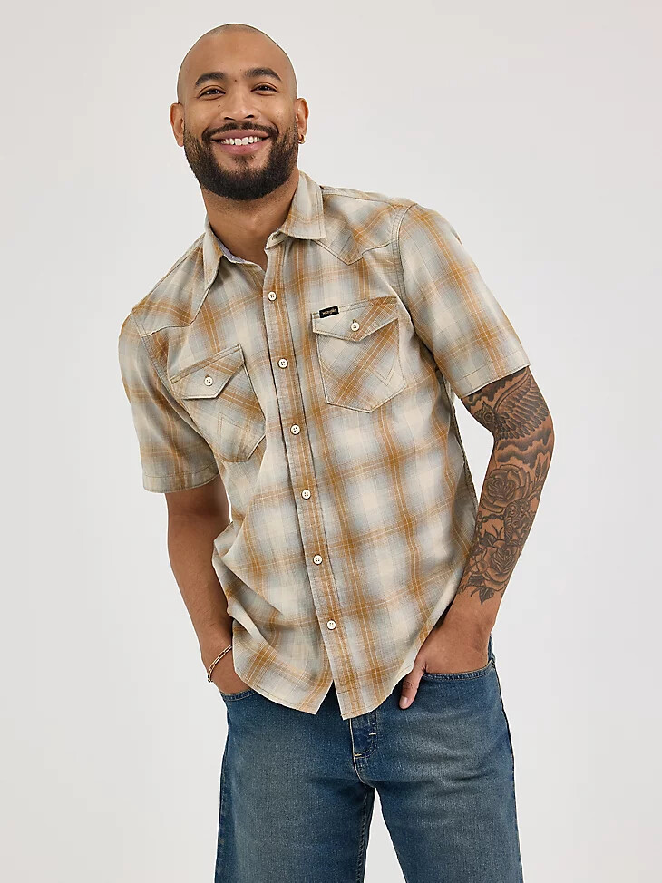 camisa de algodón flameado a cuadros para hombre color jengibre glaseado