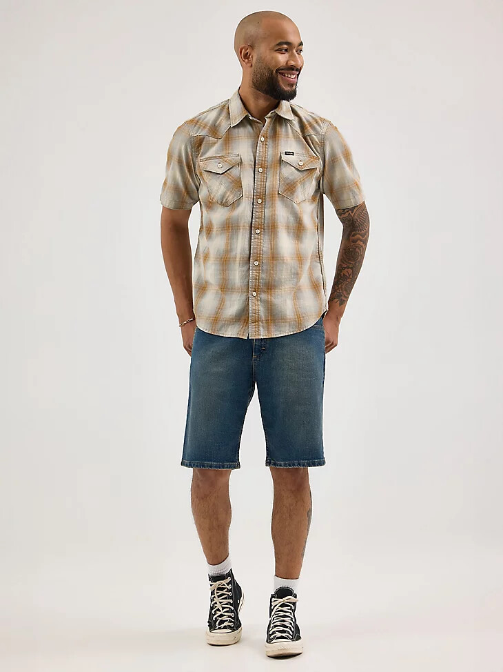 camisa de algodón flameado a cuadros para hombre color jengibre glaseado