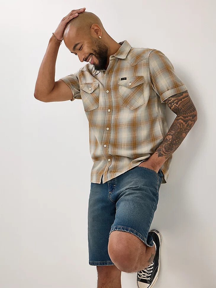 camisa de algodón flameado a cuadros para hombre color jengibre glaseado
