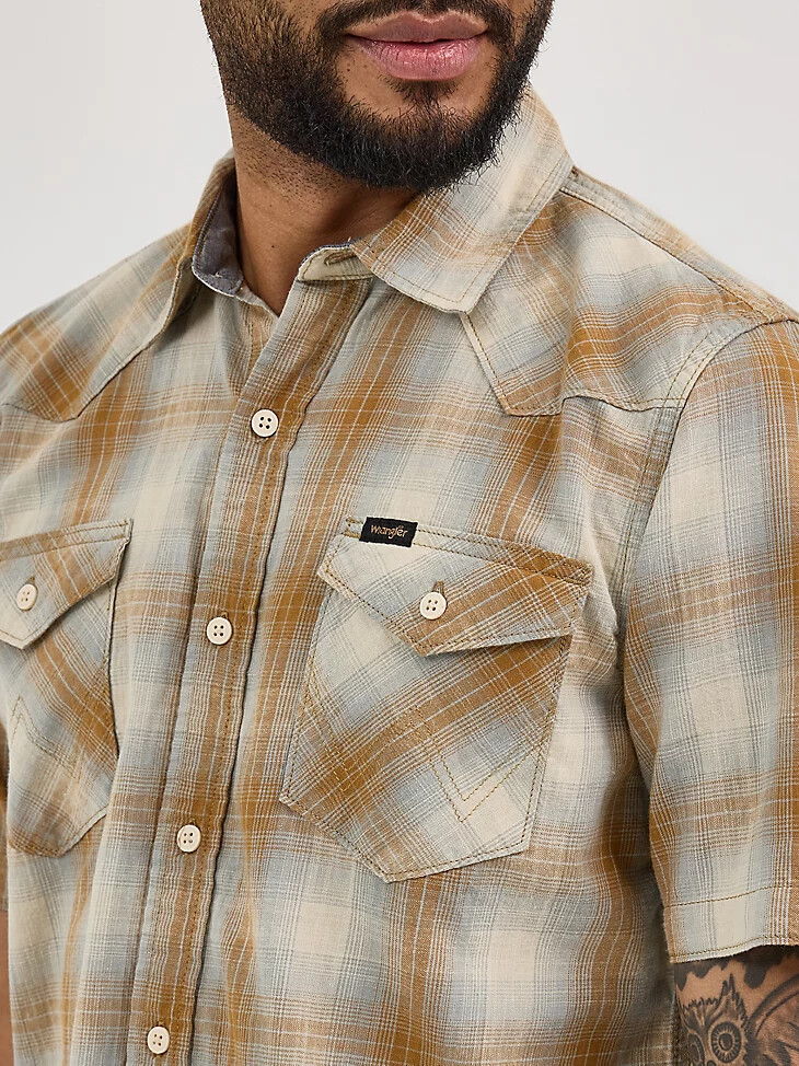 camisa de algodón flameado a cuadros para hombre color jengibre glaseado