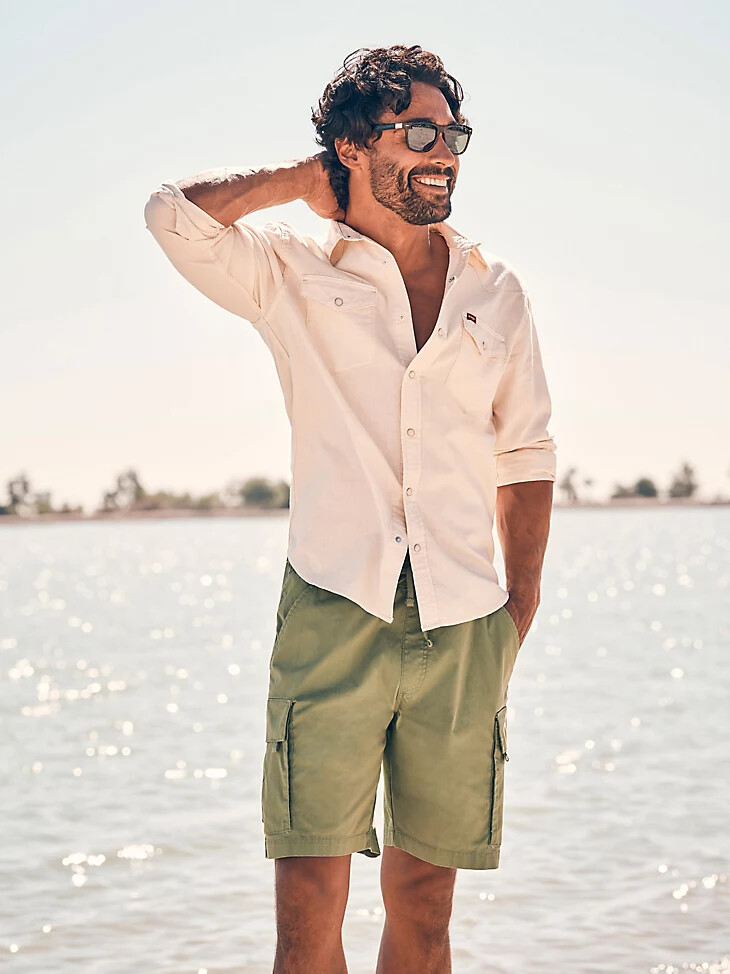camisa vaquera con broches estilo western para hombre color crudo