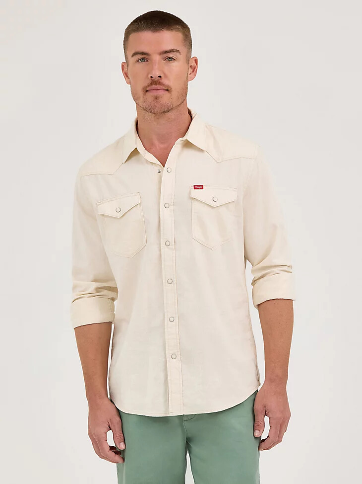 camisa vaquera con broches estilo western para hombre color crudo