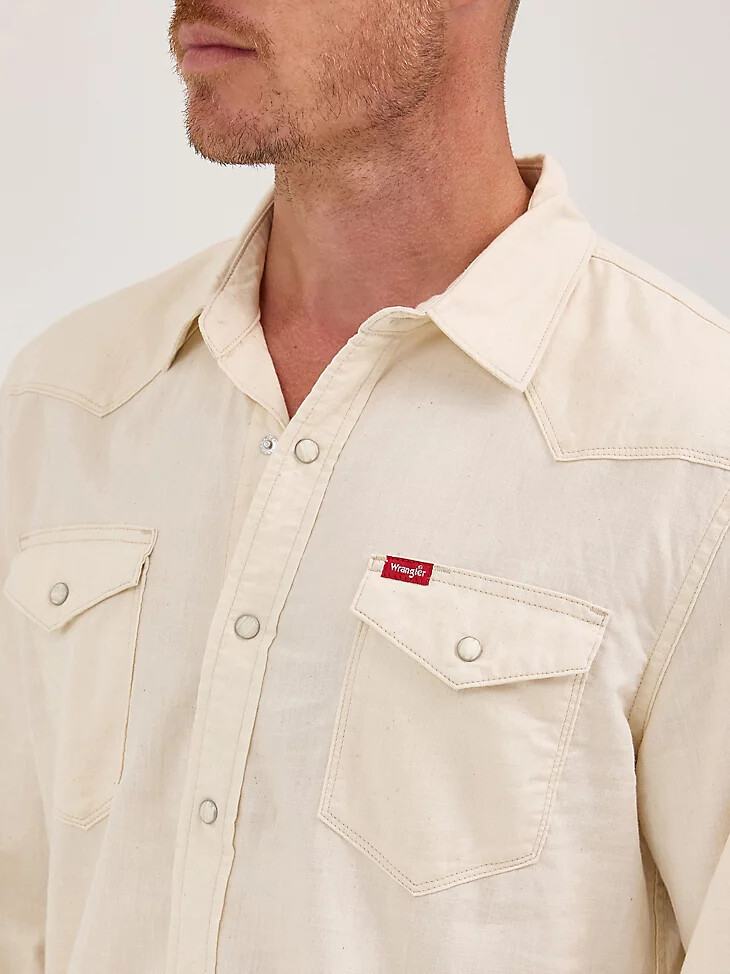 camisa vaquera con broches estilo western para hombre color crudo