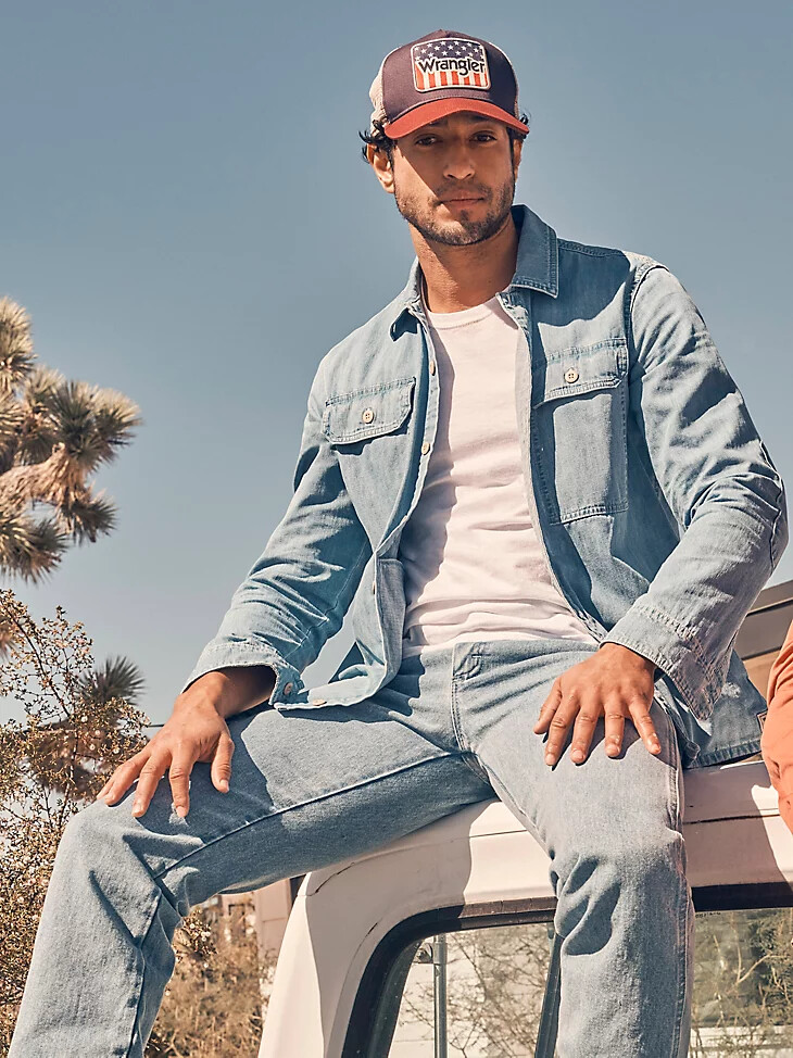 camisa utilitaria para hombre lavado claro
