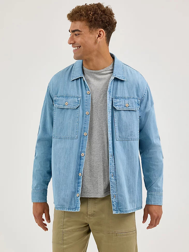 camisa utilitaria para hombre lavado claro