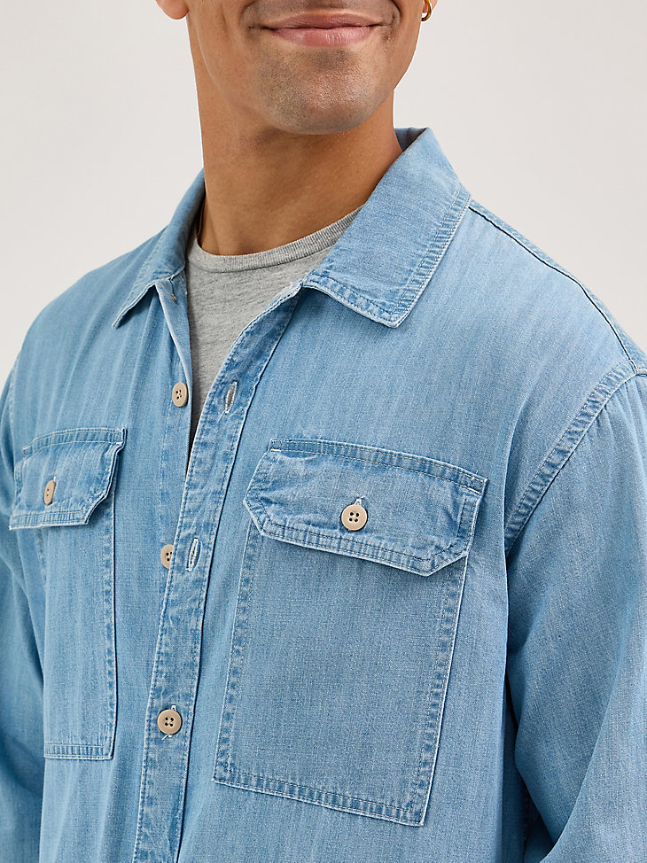 camisa utilitaria para hombre lavado claro