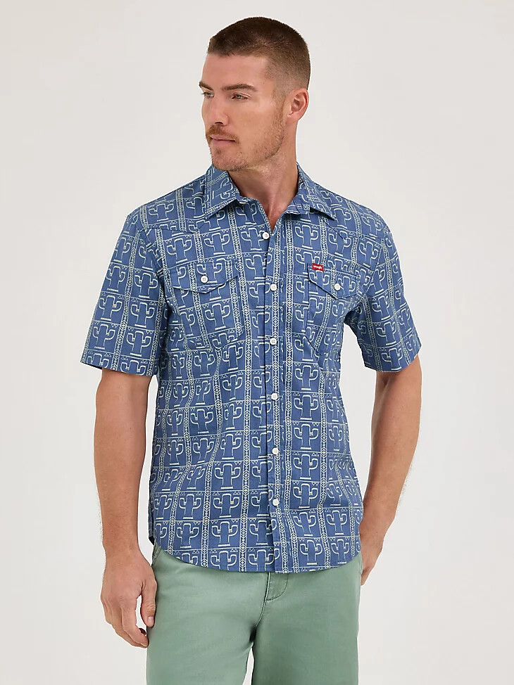 camisa de campamento estampada para hombre moonlight cactus