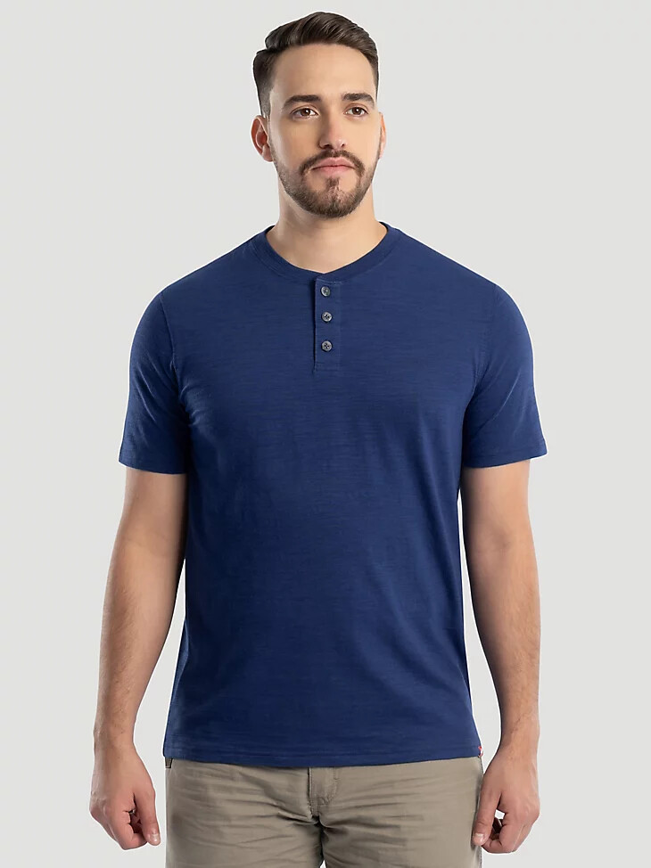 camiseta henley de punto flameado para hombre color azul