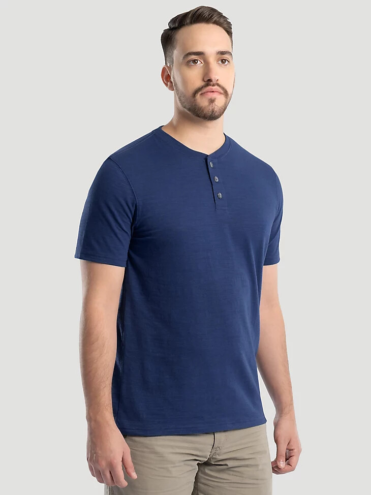 camiseta henley de punto flameado para hombre color azul