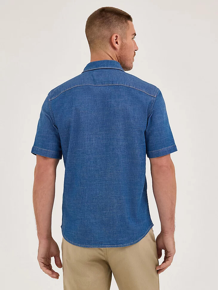 camisa vaquera de manga corta con broches a presión para hombre lavado medio