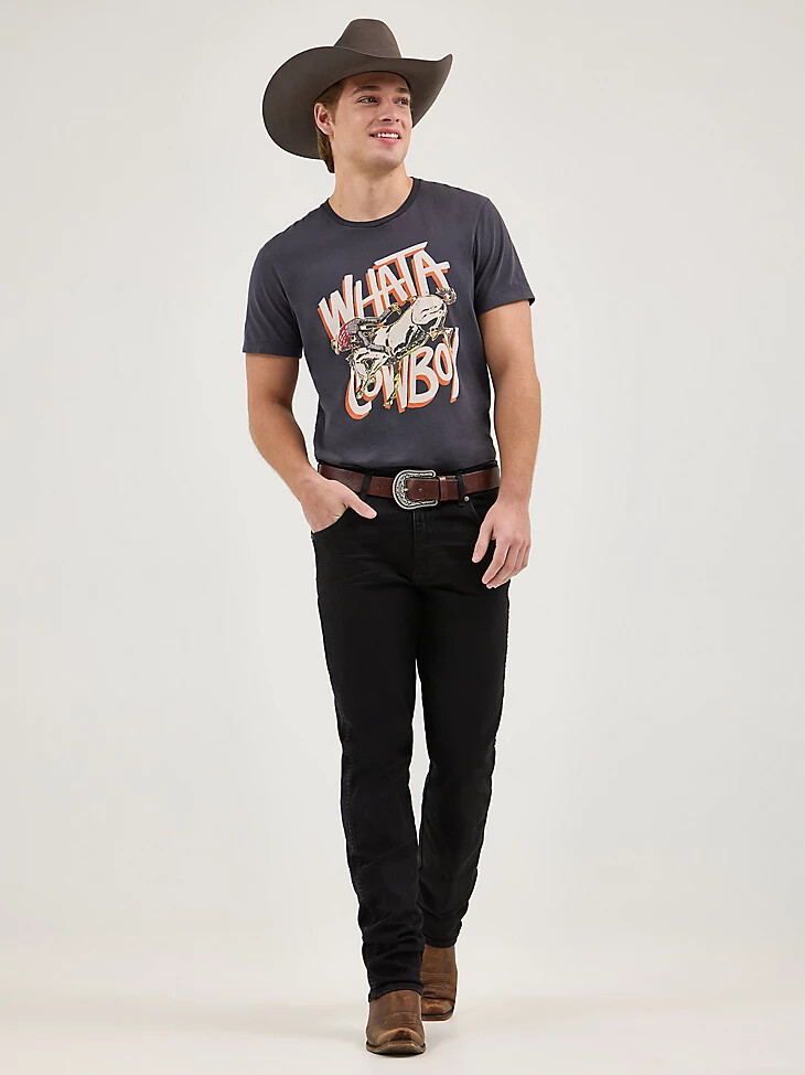 camiseta gráfica vaquera wrangler x whataburger para hombre color negro descolorido