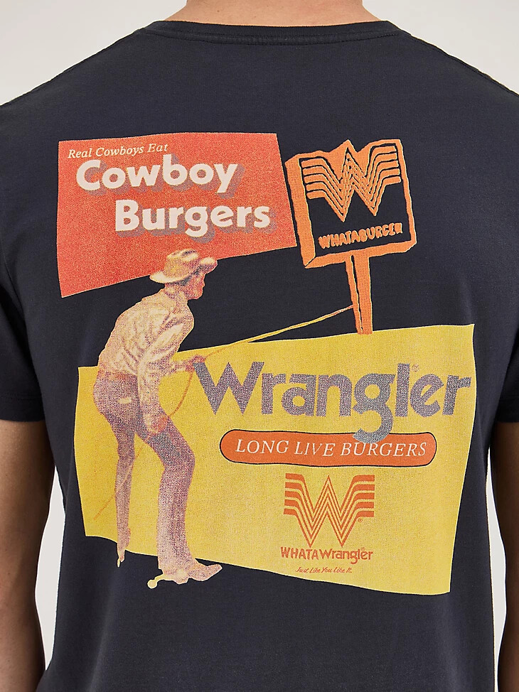 camiseta vaquera de hamburguesas wrangler x whataburger para hombre color negro descolorido