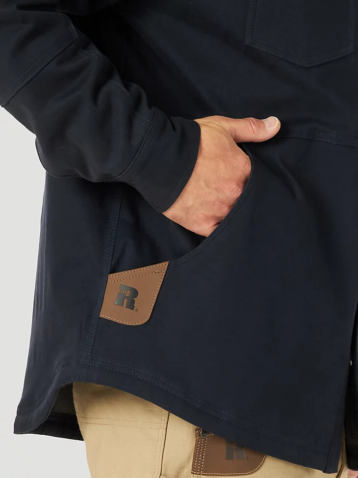 chaqueta de trabajo con forro polar wrangler riggs workwear tough layers color azul marino oscuro