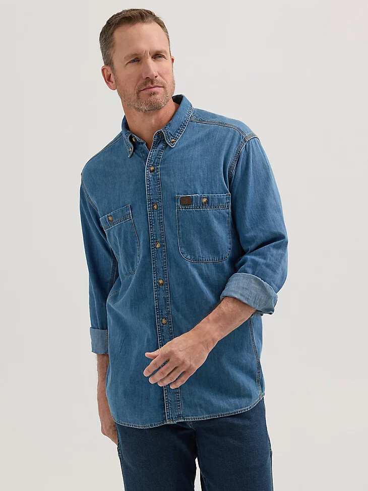 camisa de trabajo vaquera lisa de manga larga con botones wrangler riggs workwear antique