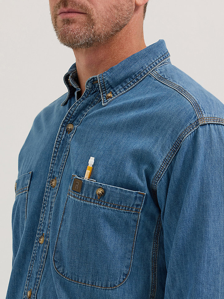 camisa de trabajo vaquera lisa de manga larga con botones wrangler riggs workwear antique
