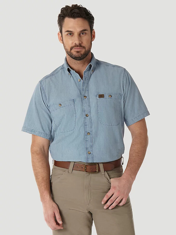 camisa de trabajo wrangler riggs workwear chambray azul claro