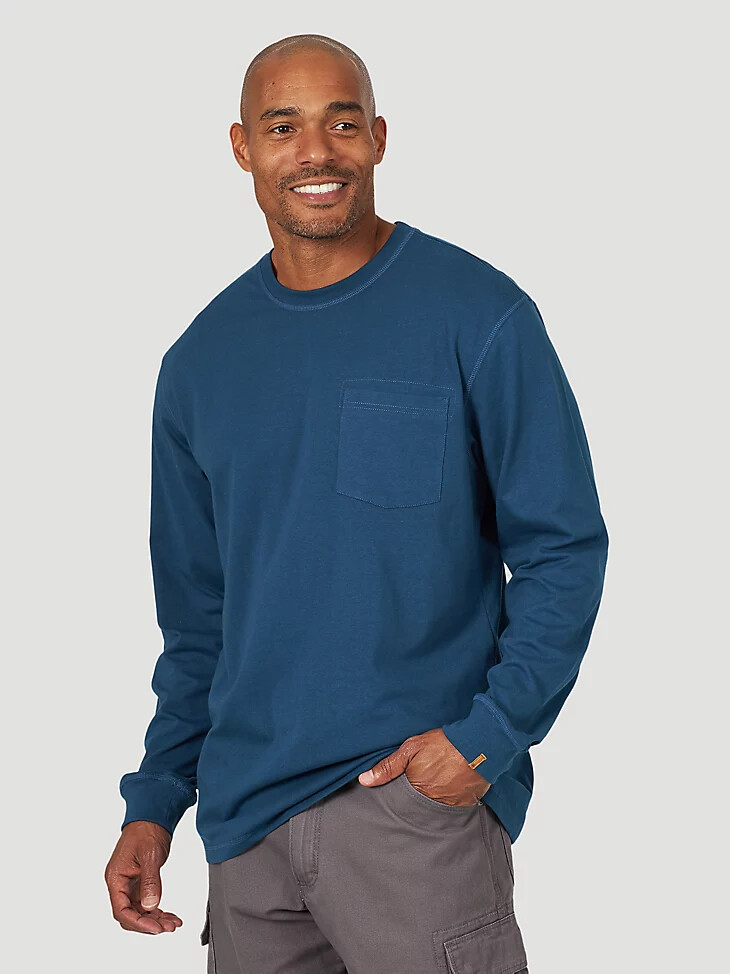 camiseta de rendimiento de manga larga con un bolsillo wrangler riggs workwear azul oxford