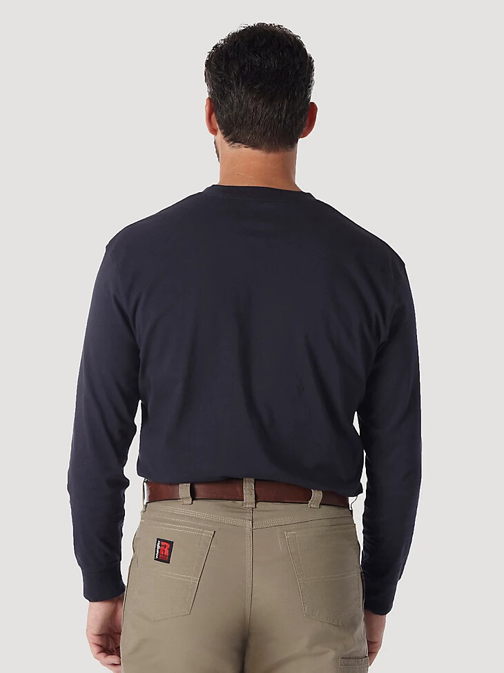 wrangler riggs workwear camiseta henley lisa de manga larga azul marino