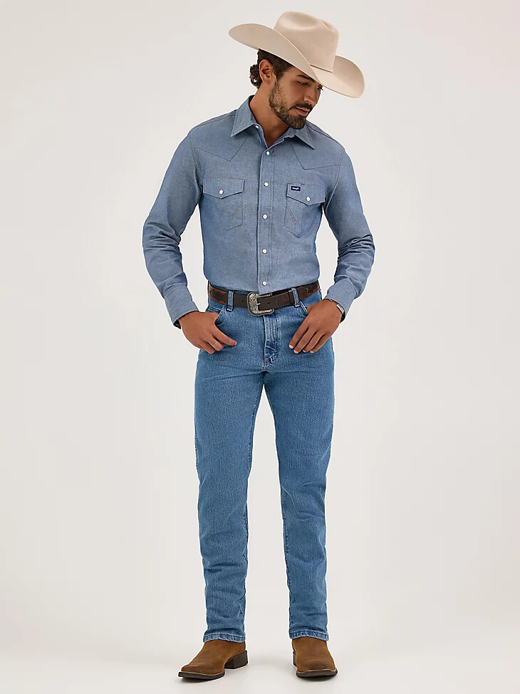 camisa vaquera rígida de manga larga cowboy cut work western chambray mediano