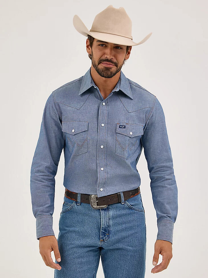 camisa vaquera rígida de manga larga cowboy cut work western chambray mediano