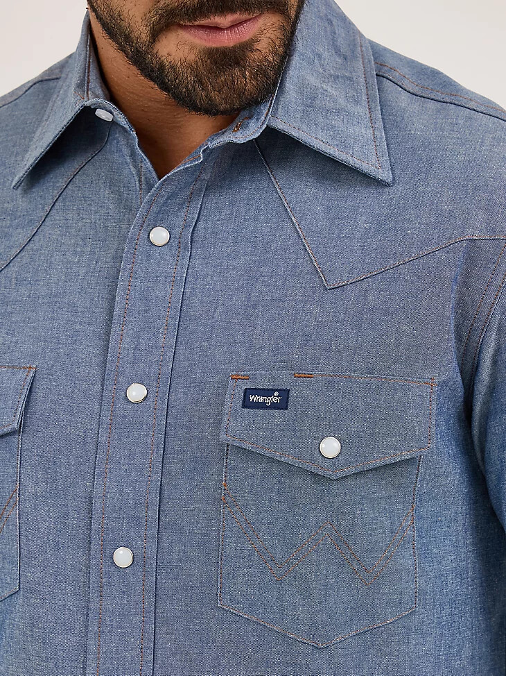 camisa vaquera rígida de manga larga cowboy cut work western chambray mediano