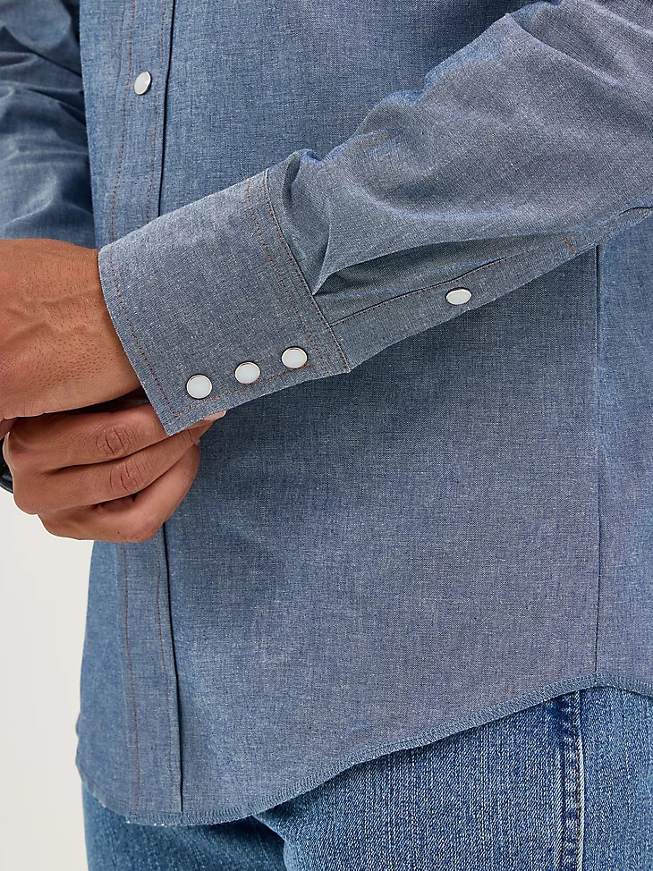camisa vaquera rígida de manga larga cowboy cut work western chambray mediano