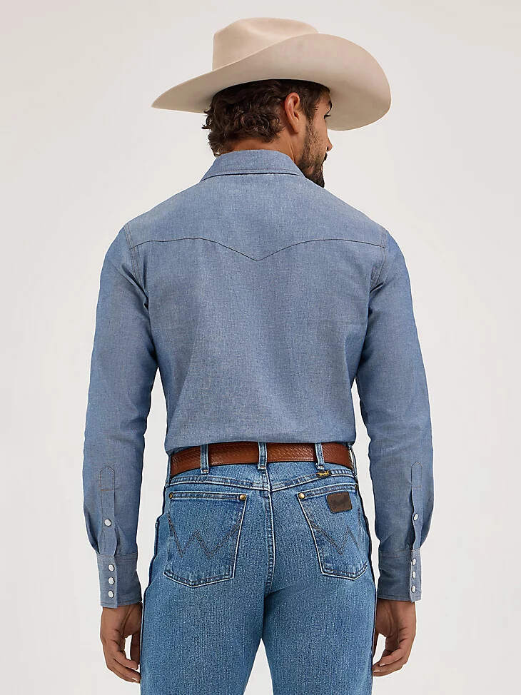 camisa vaquera rígida de manga larga cowboy cut work western chambray mediano