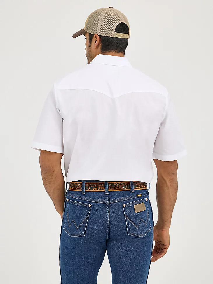 camisa deportiva wrangler de manga corta lisa con broches estilo western para hombre color blanco
