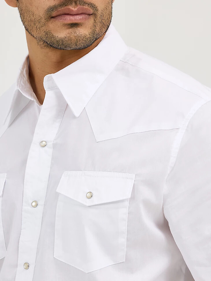 camisa deportiva wrangler de manga corta lisa con broches estilo western para hombre color blanco
