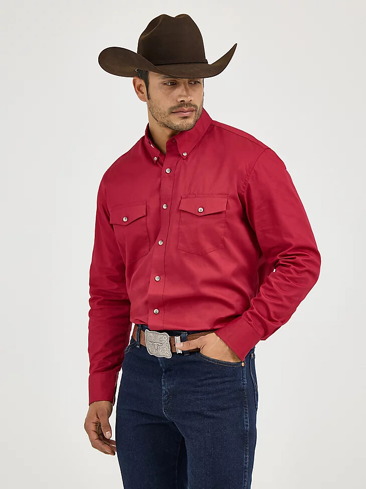 camisa ligera de sarga lisa con botones y manga larga de painted desert color rojo